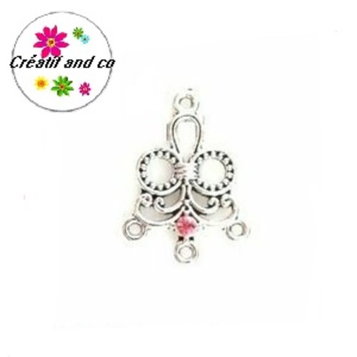 Connecteur chandelier forme fleur et strass central rose 29mm