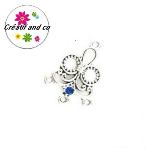 Connecteur chandelier forme fleur et strass central bleu roi 29mm