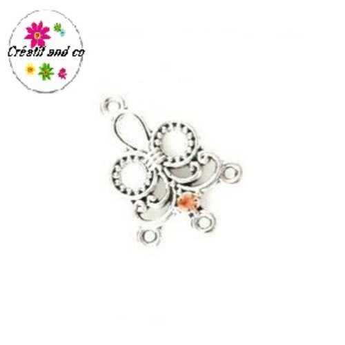 Connecteur chandelier forme fleur et strass central saumon 29mm