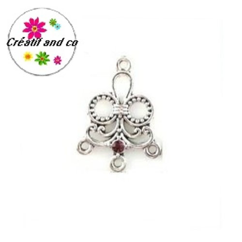 Connecteur chandelier forme fleur et strass central mauve  29mm