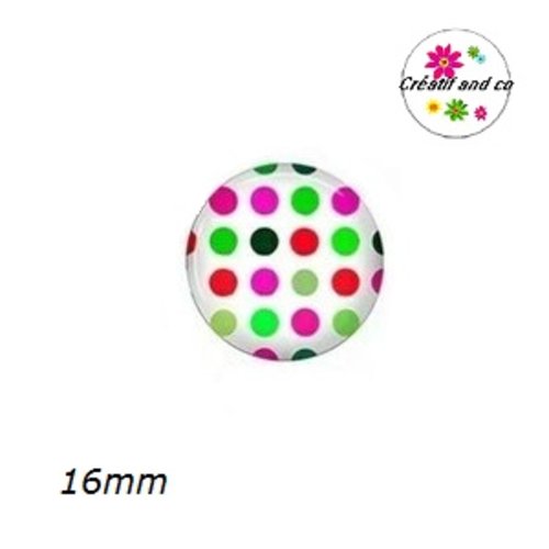 X2 cabochons à pois colorés fond blanc 16mm