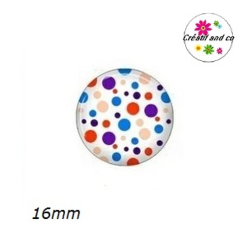 X2 cabochons à pois colorés fond blanc 16mm