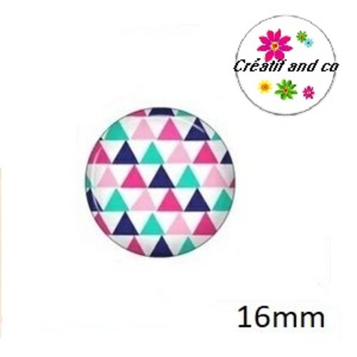 X2 cabochons motif triangle coloré fond blanc 16mm