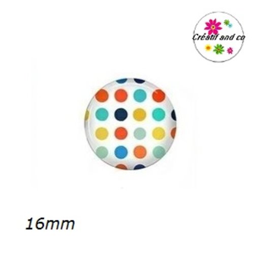 X2 cabochons à pois colorés fond blanc 16mm
