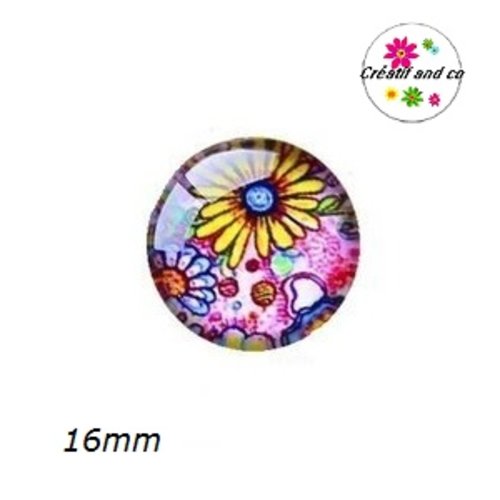 X2 cabochons fleuris 16mm