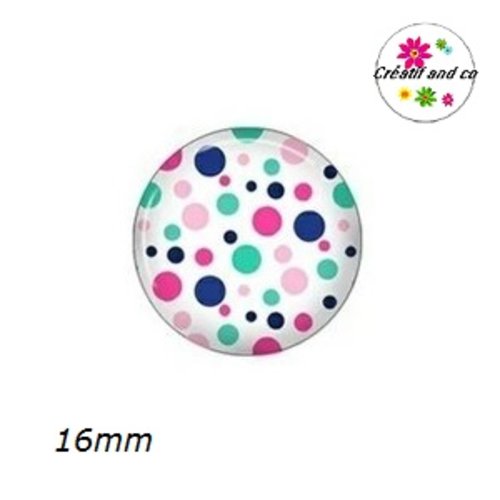 X2 cabochons à pois colorés fond blanc 16mm