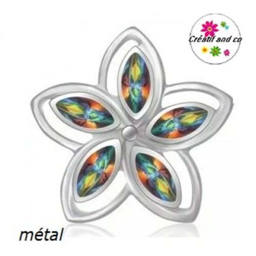 Bouton pression fleur métal strass