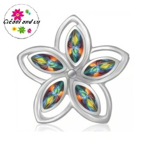 Bouton pression fleur métal strass