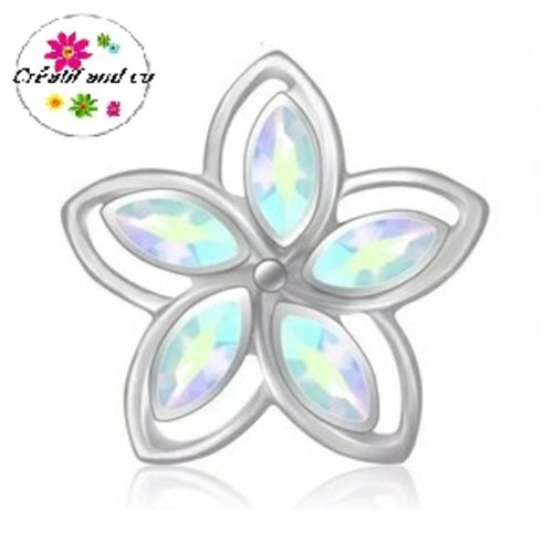 Bouton pression fleur métal strass