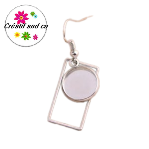 Boucle d'oreille acier inoxydable rectangle pour cabochon 12mm