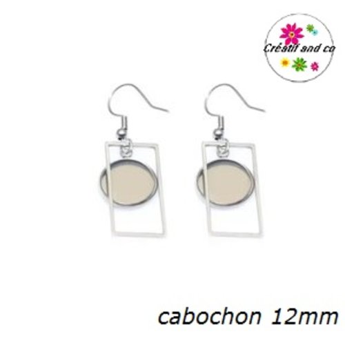 Boucle d'oreille rectangle acier inoxydable pour cabochon 12mm