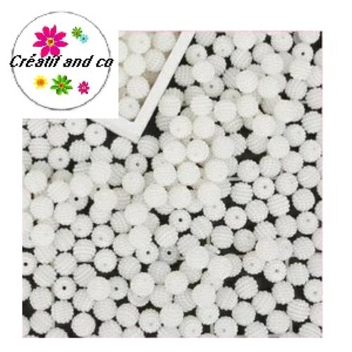 X5 perles rondes bayberry blanches acryliques 10mm