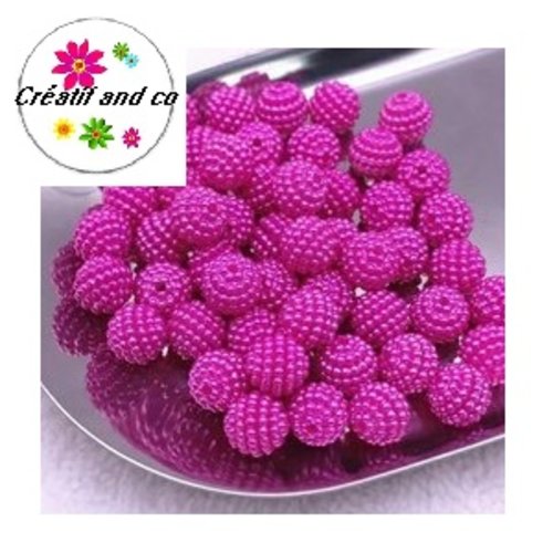 X5 perles rondes bayberry fuchsias acryliques 10mm