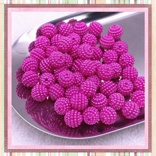 X5 perles rondes bayberry fuchsias acryliques 10mm