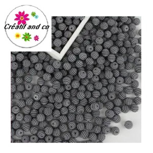 X5 perles rondes bayberry grises acryliques 10mm