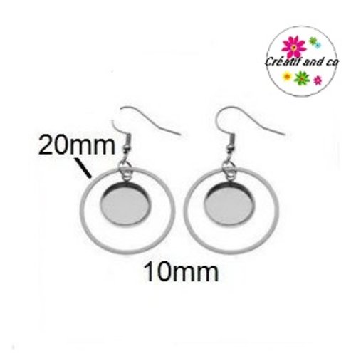 Boucle d'oreille cercle 20mm et support cabochon 10mm