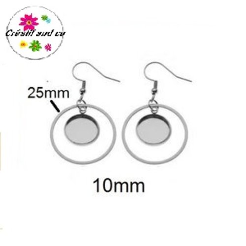 Boucle d'oreille cercle 25mm et support cabochon 10mm