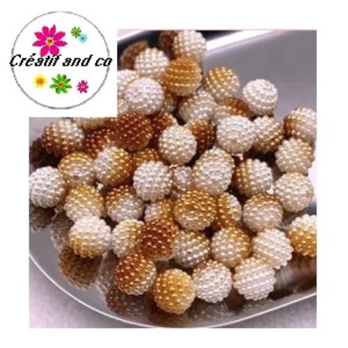 X5 perles rondes bayberry bi-couleur blanches/caramels clairs acryliques 10mm