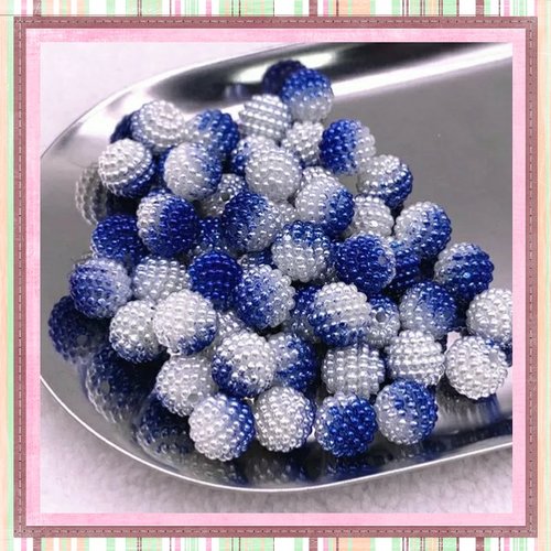 X5 perles rondes bayberry bi-couleur blanches/bleus foncés acryliques 10mm