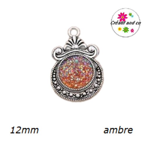 Pendentif argent tibétain cabochon ambre imitation druzy 12mm