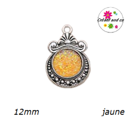 Pendentif argent tibétain cabochon jaune imitation druzy 12mm
