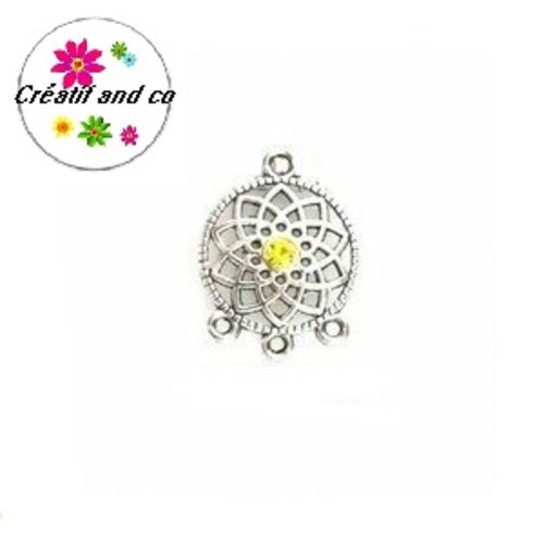 Connecteur chandelier rond et strass central jaune 24,5mm