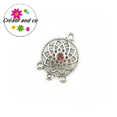 Connecteur chandelier rond et strass central parme  24,5mm