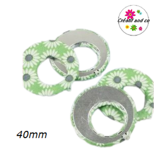 Pendentif cercle tissu vert fleuri 40mm