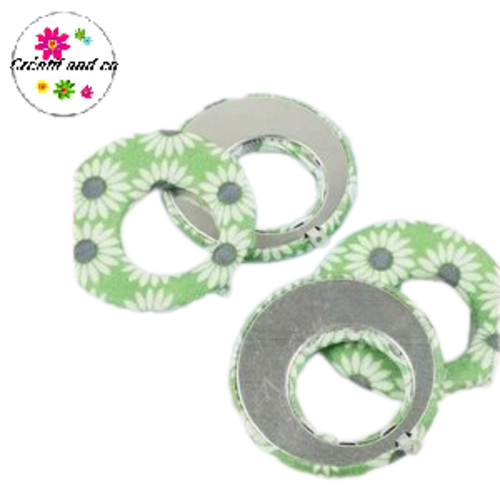 Pendentif cercle tissu vert fleuri 40mm