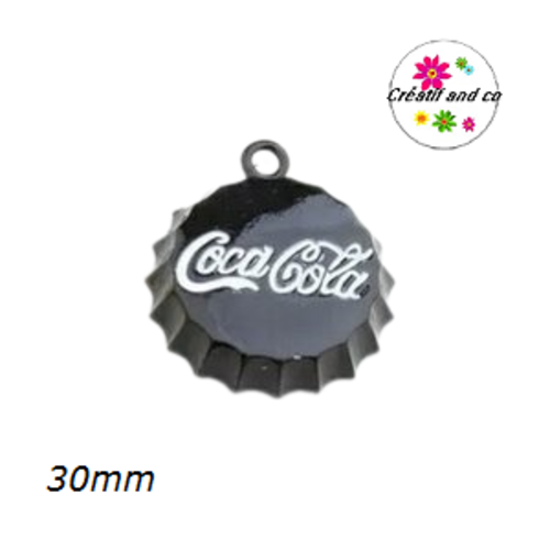 Breloque émail capsule coca noire 30mm