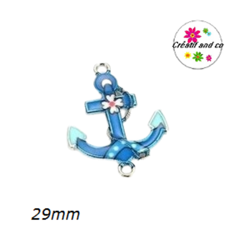 Connecteur émail ancre marine bleu foncé 29mm