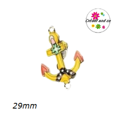 Connecteur émail ancre marine jaune/orange  29mm