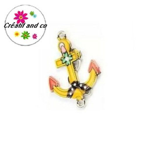 Connecteur émail ancre marine jaune/orange  29mm