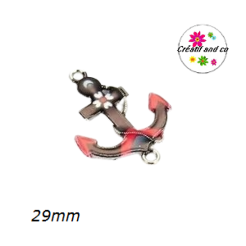 Connecteur émail ancre marine marron  29mm