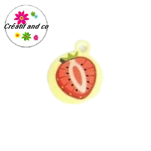 Breloque fraise émail 20mm