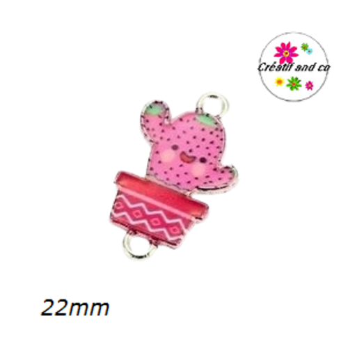Connecteur émail cactus fuschia  22mm