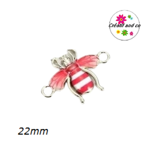 Connecteur émail abeille fuschia  22mm