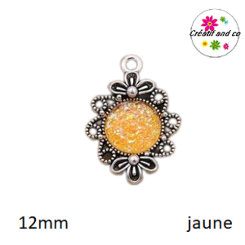 Pendentif argent tibétain cabochon jaune imitation druzy 12mm