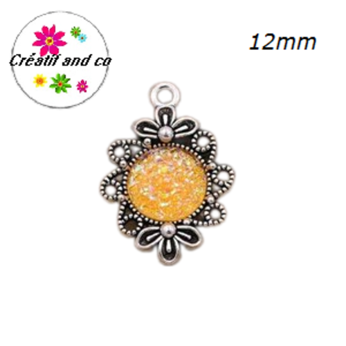 Pendentif argent tibétain cabochon jaune imitation druzy 12mm