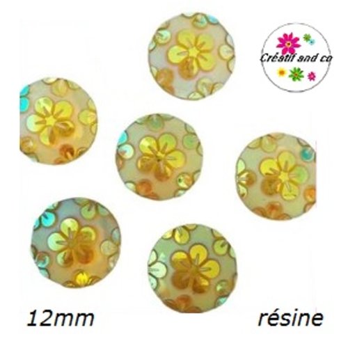 X2 cabochons oranges motif fleur résine 12mm