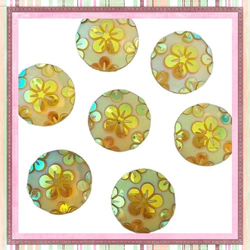 X2 cabochons oranges motif fleur résine 12mm