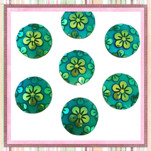 X2 cabochons verts motif fleur résine 12mm