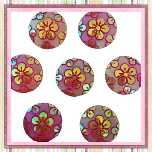X2 cabochons rouges motif fleur résine 12mm
