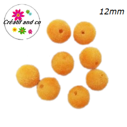 X5 perles velours oranges acryliques 12mm