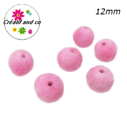 X5 perles velours roses acryliques 12mm
