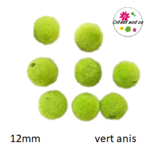 Perle velours vert anis acrylique 12mm