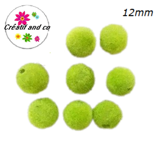 X5 perles velours vert anis acryliques 12mm