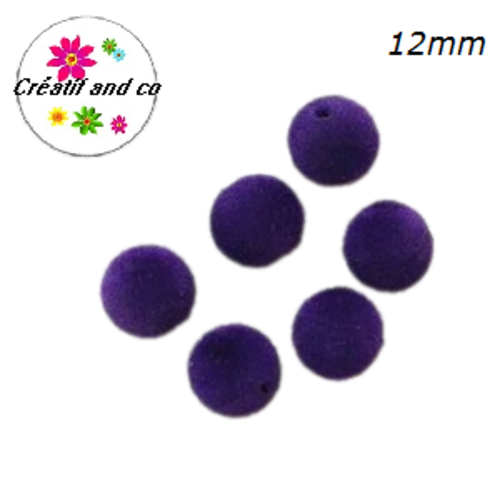 X5 perles velours mauves acryliques 12mm