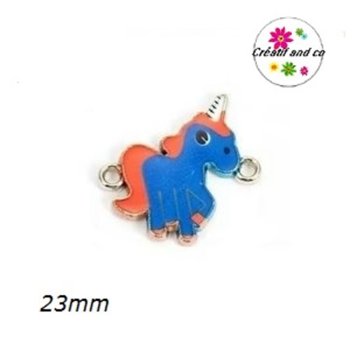 Connecteur émail licorne bleu foncé/orange 23mm