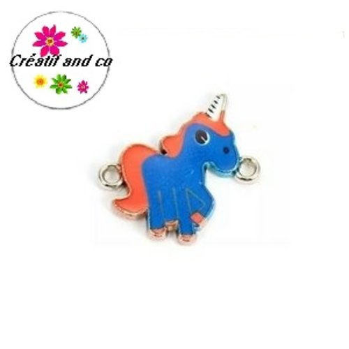 Connecteur émail licorne bleu foncé/orange 23mm
